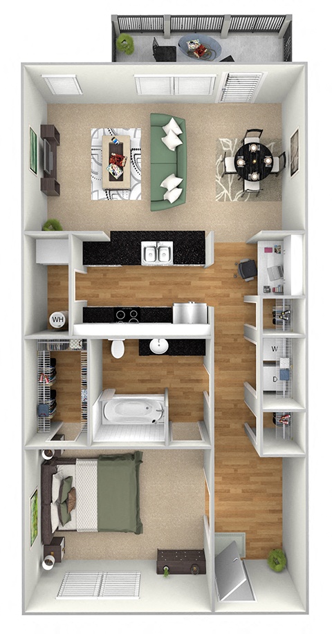 Harbor Town - A2H - 1 bedroom and 1 bath - 3D